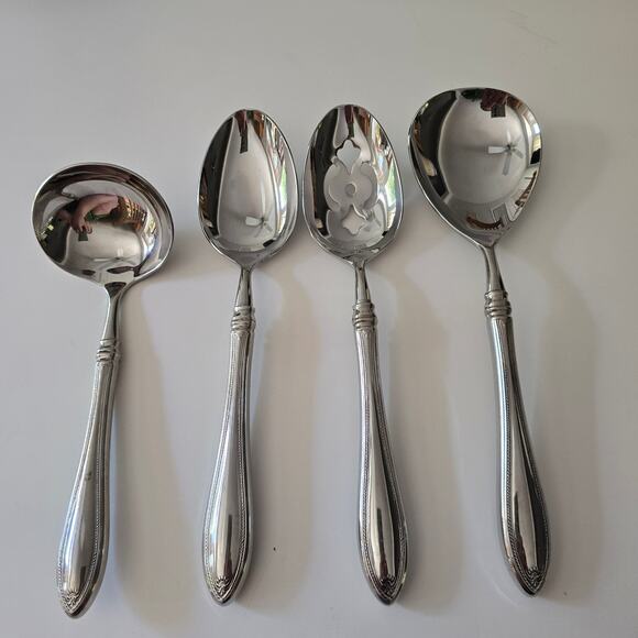 Oneida Sheraton Cube Mark Four (4) Serving Set Spoons Glossy EUC - Picture 1 of 5